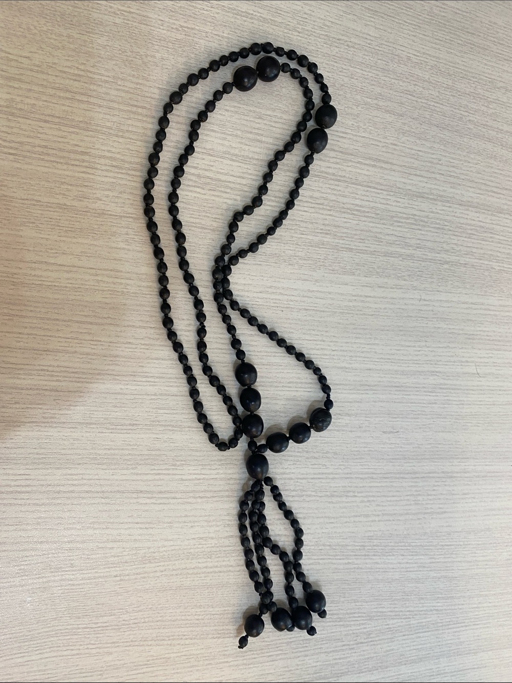 Long Black Beaded Tassel Necklace - Picture 4 of 4